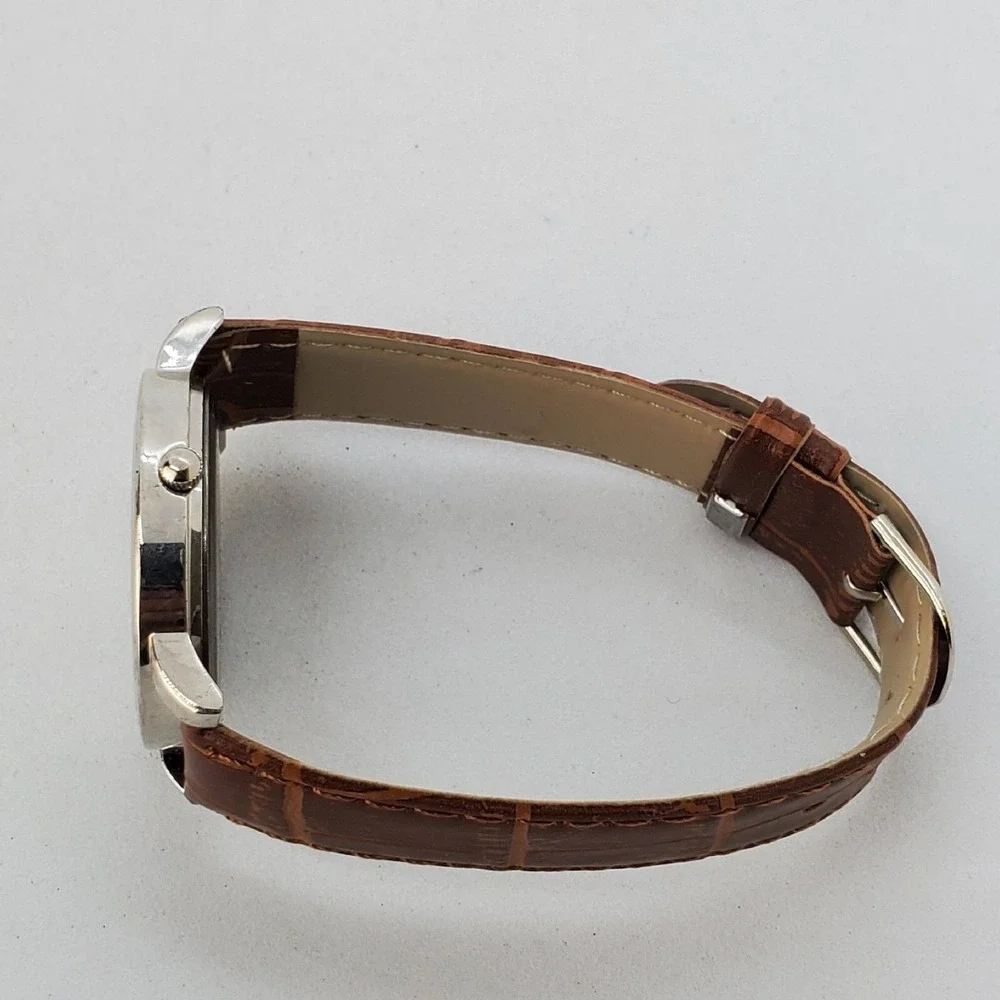 Women's Watch 34MM White Dial Gray Case Brown‎ Leather Bands New Battery